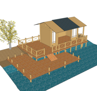 自然风木屋su模型