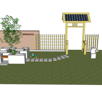 中式庭院门头su模型