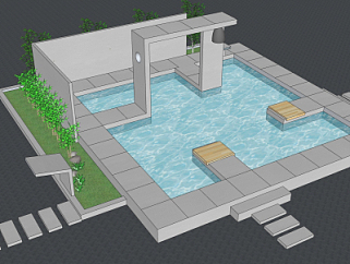 现代<em>庭院泳池</em>su模型