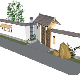 中式庭院门头su模型