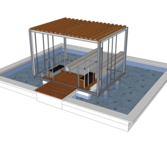 现代凉亭水池su模型