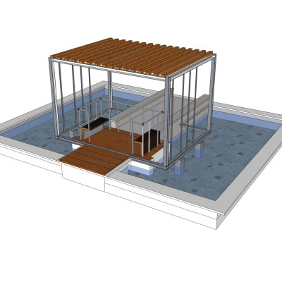 现代凉亭水池su模型
