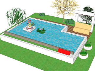 现代庭院水池su模型