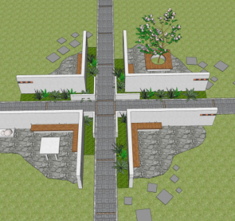 现代公园休息区su模型