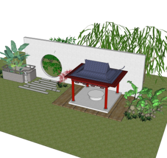 中式凉亭园艺小品su模型