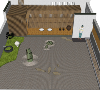 中式枯山水园艺su模型