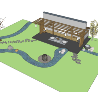 中式廊架su模型