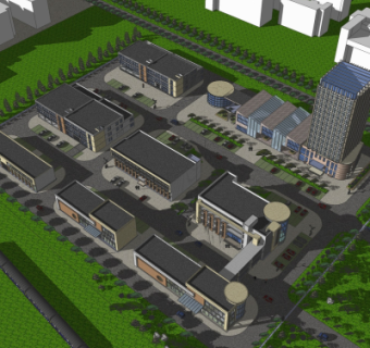 现代商业区规划su模型