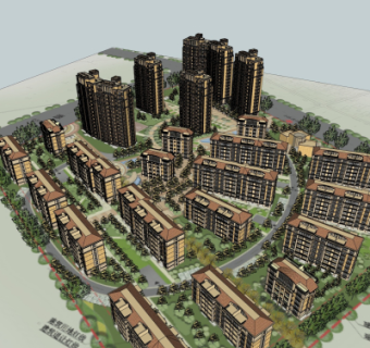 欧式小区规划su模型