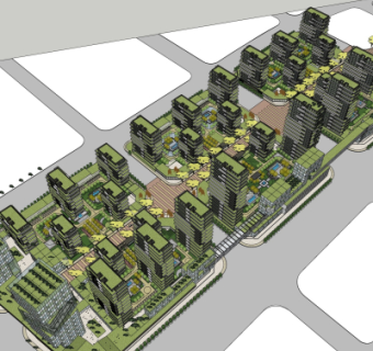 现代商业区规划su模型