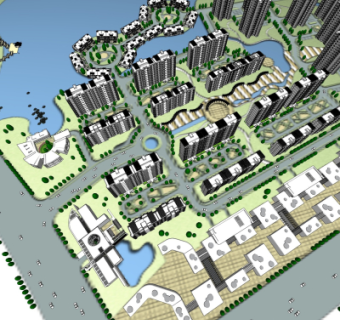 现代小区规划su模型