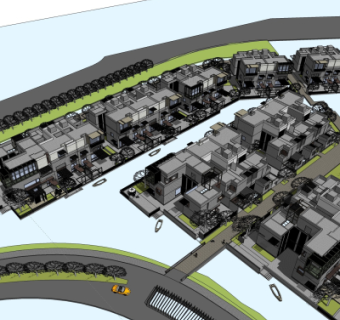 现代别墅区规划su模型