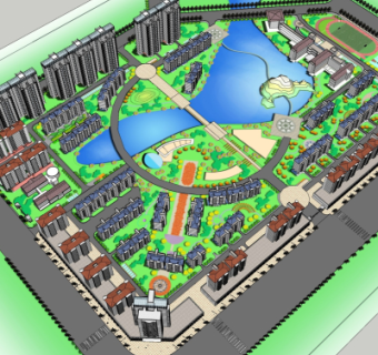 现代小区规划su模型