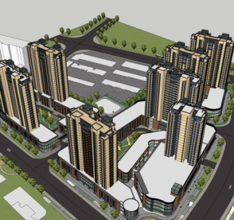 现代商业街规划su模型