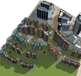 现代小区规划su模型