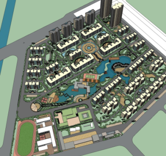 现代小区规划su模型