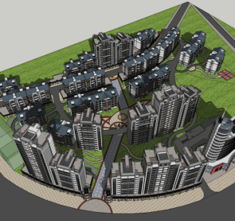 现代小区规划su模型