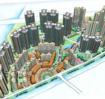 现代小区规划su模型