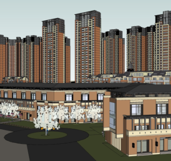 新古典高层公寓楼su模型