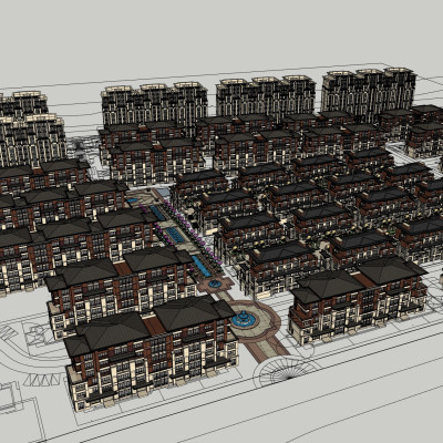 新古典小区规划su模型