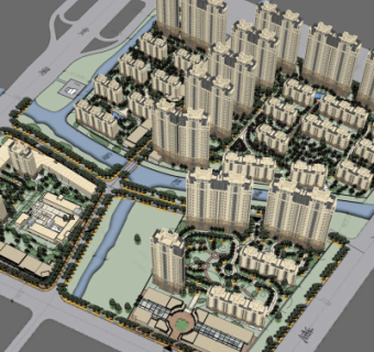 现代小区规划su模型