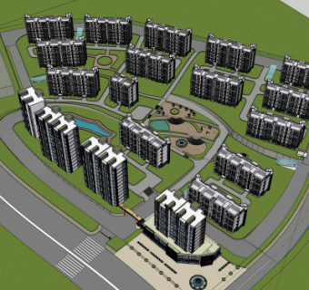 现代小区规划su模型