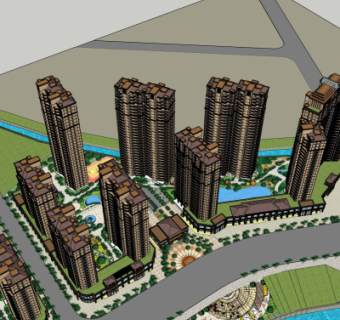 欧式小区规划su模型