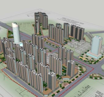 现代小区规划su模型