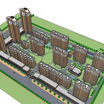 现代小区规划su模型
