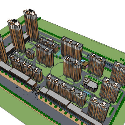 现代小区规划su模型