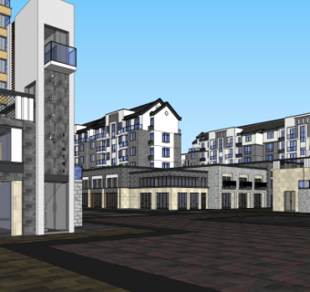 新中式商业街su模型