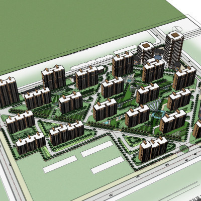 现代小区规划su模型