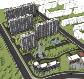 新古典小区规划su模型