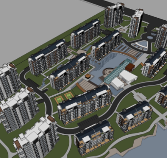 现代小区规划su模型