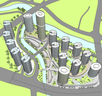 现代商业区规划su模型