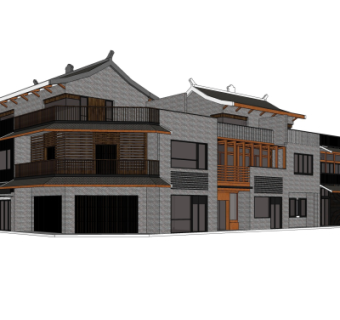 中式沿街商业建筑su模型