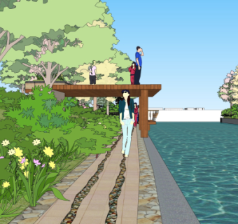 现代沿河景观su模型