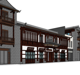 中式客栈酒楼su模型
