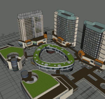 现代商业区规划su模型