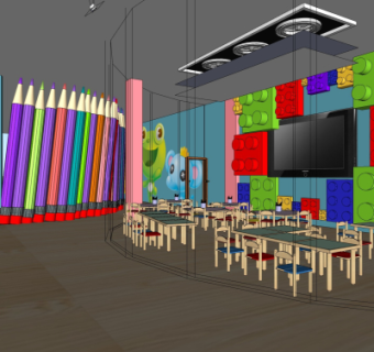 现代幼儿园手工教室su模型