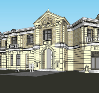 欧式古典酒店外观su模型