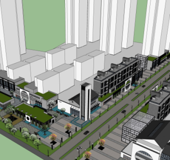 新中式商业街su模型