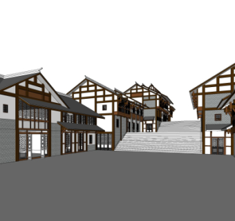 新中式商业街su模型