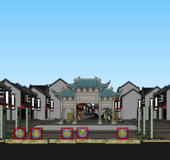 中式商业街su模型