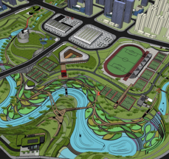 现代公园规划su模型