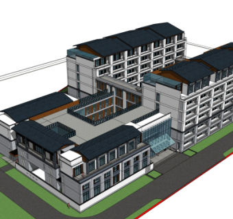 新中式教学楼su模型