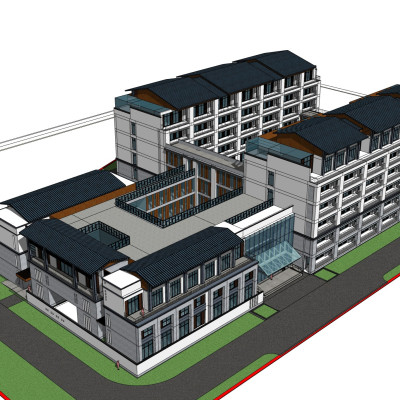 新中式教学楼su模型