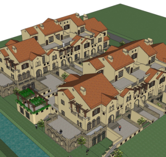 欧式别墅区规划su模型