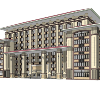 新古典酒店外观su模型