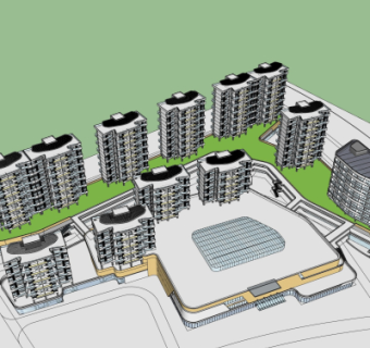 现代商业区规划su模型